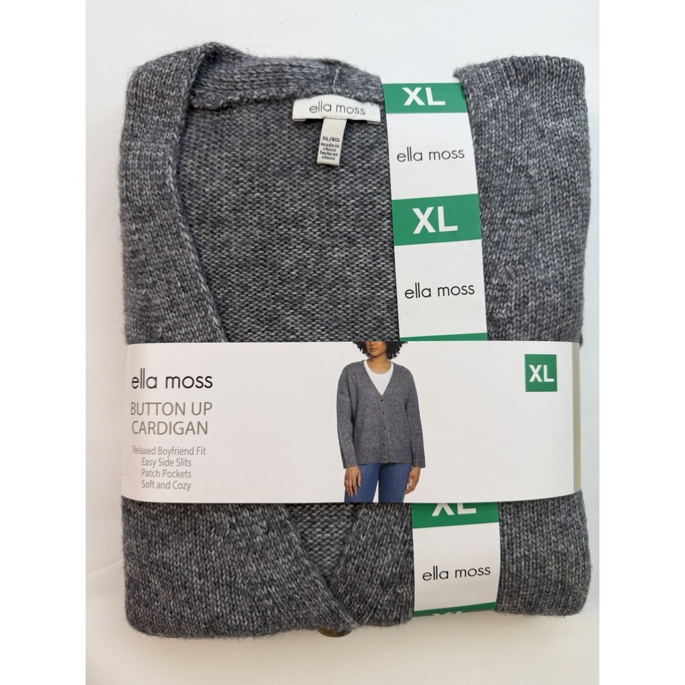 Ella Moss Women's XL Gray Button Up Grandpa Cardigan Relaxed Boyfriend Fit NWT